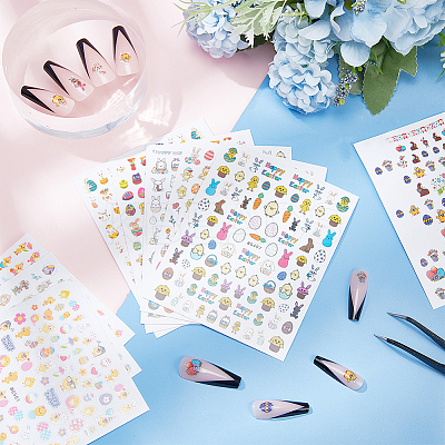 10 Sheets 10 Style Paper Nail Art Stickers Decals DIY-GL0006-05-1