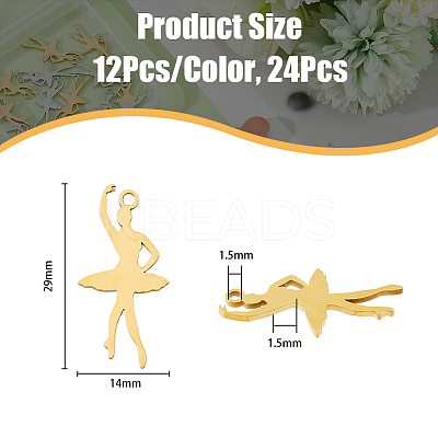 24Pcs 2 Colors Ion Plating(IP) 201 Stainless Steel Pendant STAS-DC0014-94-1