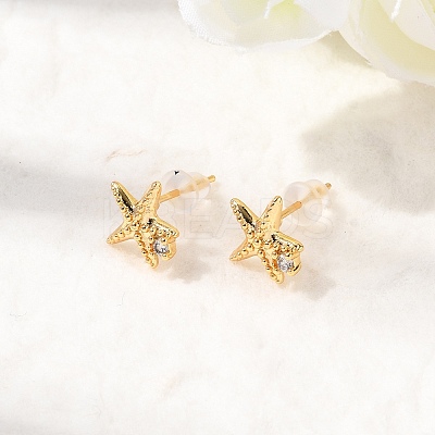 Brass Micro Pave Clear Cubic Zirconia Stud Earrings EJEW-C158-13A-G-1