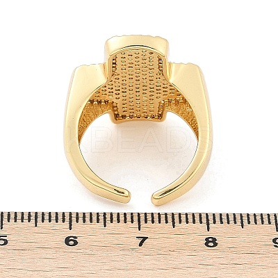 Brass Micro Pave Clear Cubic Zirconia Open Cuff Rings for Women LS-RJEW-R011-03G-01-1