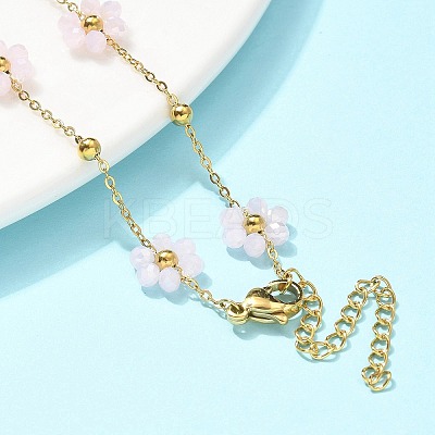 304 Stainless Steel & Synthetic Stone Daisy Flower Chain Anklets for Women AJEW-B031-01G-02-1