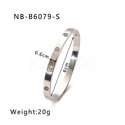 304 Stainless Steel Pave Cubic Zirconia Bangles FS-WG09E60-16-1