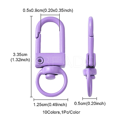 10Pcs 10 Colors Spray Painted Eco-Friendly Alloy Swivel Snap Hooks Clasps FIND-YW0003-04-1