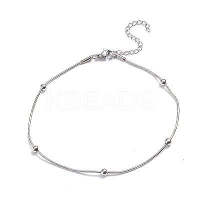 Tarnish Resistant 304 Stainless Steel Round Snake Chain Anklets LS-AJEW-G024-13P-1