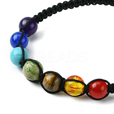 Dyed Natural & Synthetic Mixed Gemstone Round Braided Bead Bracelet BJEW-JB09624-1