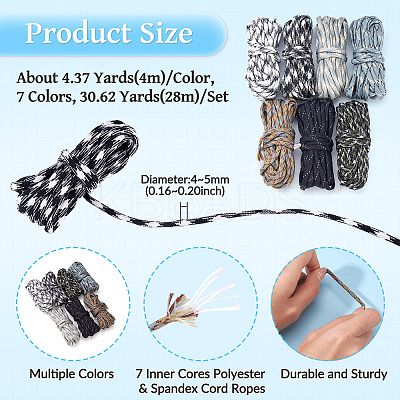 28M 7 Colors 7 Inner Cores Polyester & Spandex Cord Ropes RCP-TA0001-06-1