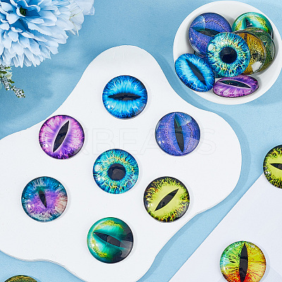20Pcs 10 Styles Luminous Self Adhesive Glass Eyes Cabochons GGLA-SP0001-06-1