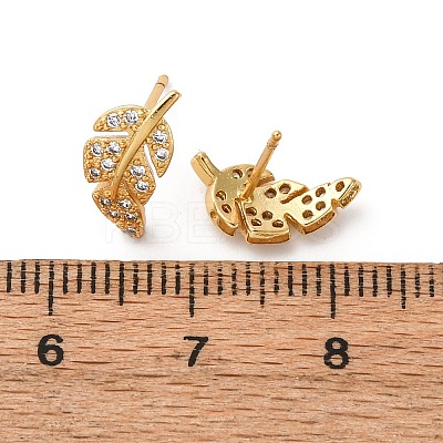 Clear Cubic Zirconia Feather Stud Earrings EJEW-P196-15G-1-1