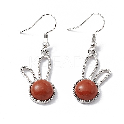 Natural Red Jasper Rabbit Dangle Earrings EJEW-A092-05P-13-1