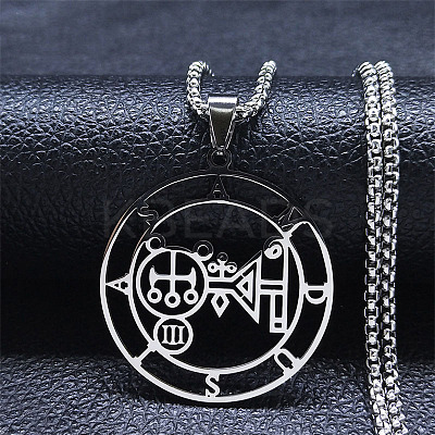 201 Stainless Steel Demon Seal Sigil Pendant Necklaces LS-NJEW-H065-17P-1