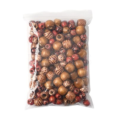 161Pcs 8 Styles Printed Natural Wood Beads WOOD-FS0001-52-1