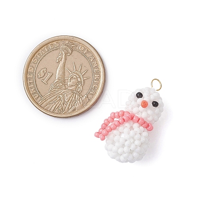 Glass Seed Beaded Snowman Pendants PALLOY-MZ01007-02-1