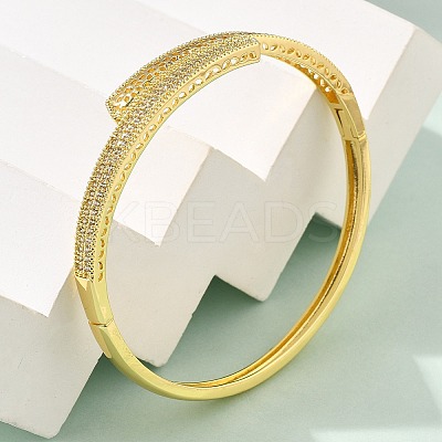 Brass Micro Pave Clear Cubic Zirconia Hinged Bangles for Women BJEW-S168-04G-1