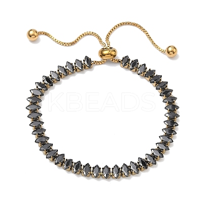 304 Stainless Steel Pave Horse Eye Jet Rhinestone Slider Bracelets for Women BJEW-G779-01G-1