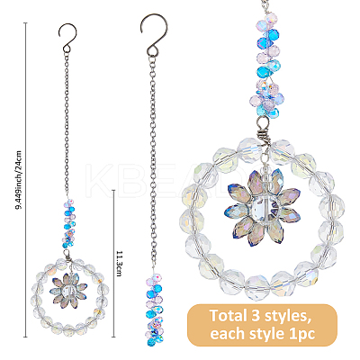 3Pcs Glass Pendant Decorations HJEW-FH00050-1