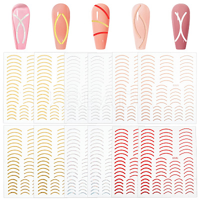 12Pcs 6 Colors Imitation Metal Line Nail Art Stickers MRMJ-OC0003-93-1