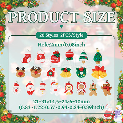 40Pcs 20 Styles Christmas Theme Opaque Resin Pendants RESI-TA0003-58-1