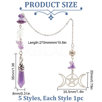 5Pcs 5 Style Natural Gemstone Pointed Dowsing Pendulums FIND-FH0007-82-1