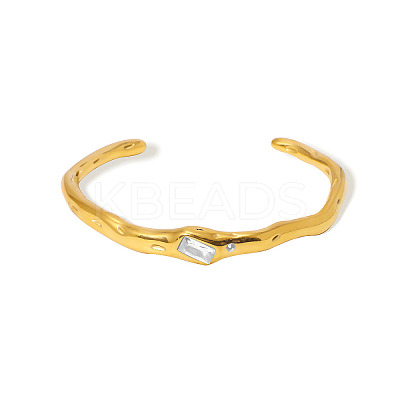 304 Stainless Steel Micro Pave Clear Cubic Zirconia Cuff Bangles for Women WG3B407-03-1
