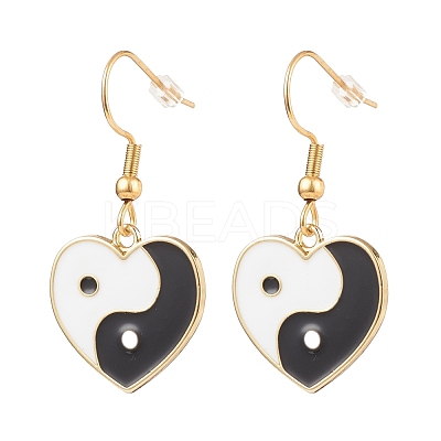 Heart with Tai Ji Alloy Enamel Dangle Earrings EJEW-JE04979-1