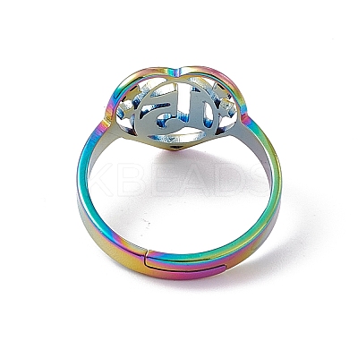 Ion Plating(IP) 201 Stainless Steel Heart with Number 15 Adjustable Ring for Women RJEW-C045-12M-1
