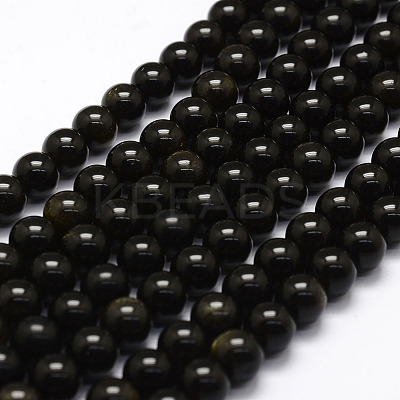 Natural Golden Sheen Obsidian Beads Strands X-G-F364-08-4mm-1