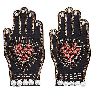 2Pcs Felt & Glass Rhinestone & Plastic Pearl Sew on Appliques PATC-MA0001-21-1