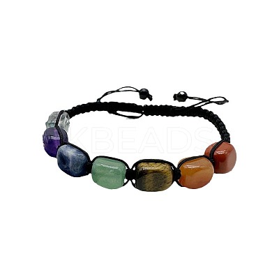 Natural Quartz Crystal & Amethyst & Sodalite & Green Aventurine & Red Aventurine & Tiger Eye & Red Jasper Cuboid Beaded Braided Bead Bracelets FS-WGE3E5A-01-1