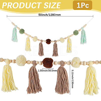 Round Cotton Tassel Hanging Wall Art Decorations HJEW-WH20003-19B-1