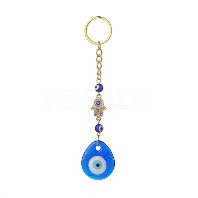 Heart/Hamsa Hand/Teardrop/Flat Round with Evil Eye Lampwork Pendant Keychain KEYC-JKC00439-1