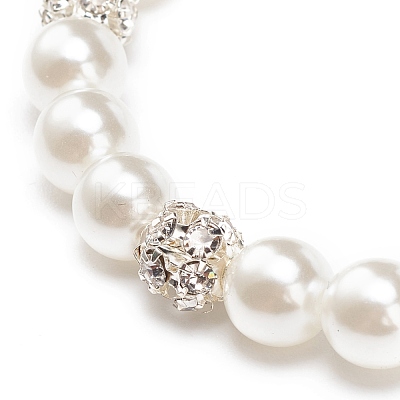 ABS Plastic Imitation Pearl  & Rhinestone Beaded Stretch Bracelet with Alloy Charm for Women BJEW-JB08526-04-1