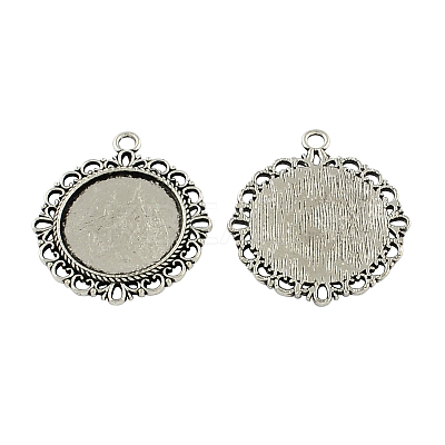 Tibetan Style Zinc Alloy Flat Round Pendant Cabochons Bezel Settings TIBEP-R334-248AS-RS-1
