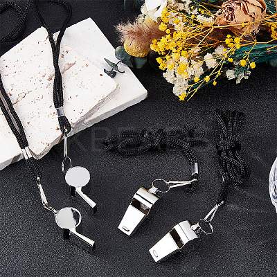 4Pcs 304 Stainless Steel Whistle Pendant Black Cord Necklaces NJEW-GF0001-25P-1