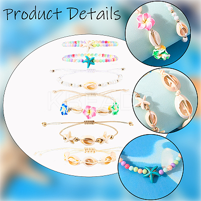 6Pcs 6 Style Adjustable Nylon Thread Braided Bead Bracelets BJEW-SC0001-48-1