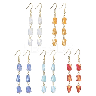 Glass Beaded Tassel Dangle Earrings with 304 Stainless Steel Pins EJEW-JE05334-1