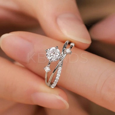 Retro Brass Micro Pave Clear Cubic Zirconia Finger Rings for Women FS-WG492FF-01-1