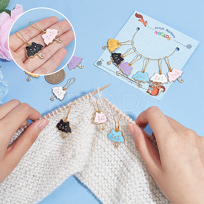 Alloy Enamel Cat Umbrella Pendant Locking Stitch Markers HJEW-PH01882-1