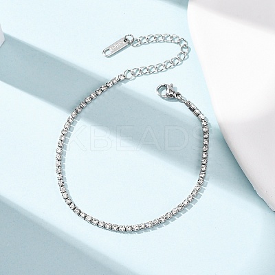 304 Stainless Steel Rhinestone Cup Chain Bracelets for Women BJEW-P376-01P-01-1