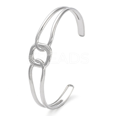 Non-Tarnish 304 Stainless Steel Hollow Rectangle Cuff Bangle for Women BJEW-D061-03P-1