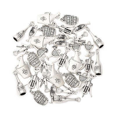 35Pcs 7 Styles Wine Theme Tibetan Style Alloy Pendants TIBE-FP0001-10-1