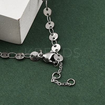 Anti-Tarnish 304 Stainless Steel Flat Sequin Chain Necklaces for Women NJEW-K255-28P-1