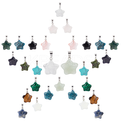 30Pcs 15 Colors Gemstone Pendants G-SC0001-38-1
