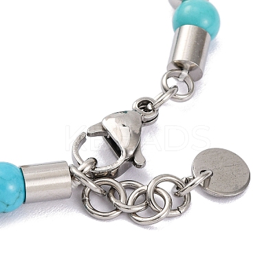 Synthetic Turquoise & Synthetic Magnetic Hematite Anchor Beaded Bracelet BJEW-P339-01P-05-1
