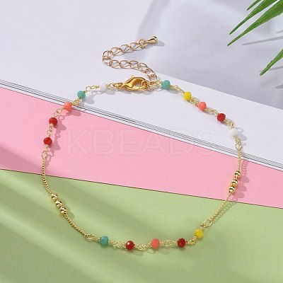 Faceted Glass Beaded Anklets AJEW-AN00379-1