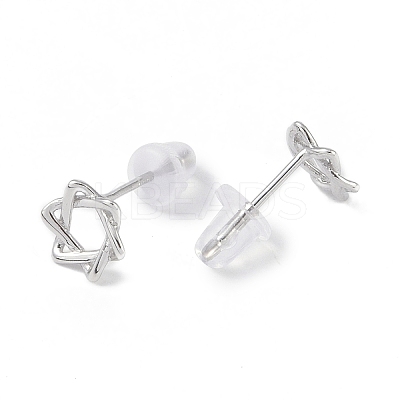 Anti-Tarnish Rhodium Plated Star of David 999 Fine Silver Stud Earrings for Women LS-EJEW-S215-05P-1