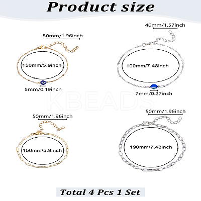 2Pcs 2 Style Brass Paperclip Chains & 304 Stainless Steel Satellite Chains Bracelets Set BJEW-LP0001-27-1