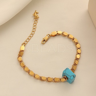 Alloy Synthetic Turquoise Oval Link Chain Bracelets for Women FS-WG4587F-02-1