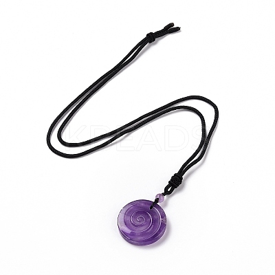 Adjustable Natural Amethyst Vortex Pendant Necklace with Nylon Cord for Women NJEW-L171-05B-1