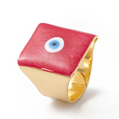 Square Enamel with Evil Eye Wide Band Finger Rings RJEW-A014-02G-05-1