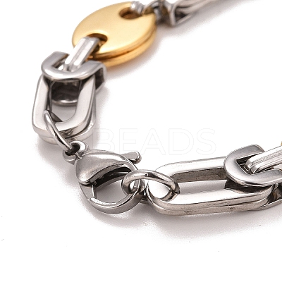 PVD Vacuum Plating 201 Stainless Steel Bean Link Chain Bracelets LS-STAS-E160-09GP-1